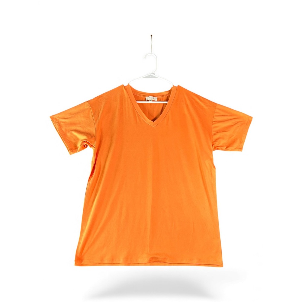 Love U USA Women Orange V Neck Short Sleeve Casual‎ T Shirt Top Size M